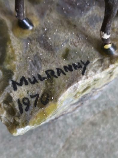 Small horse on chipped  green marble plinth from Co Mayo MULRANNY 1970 .