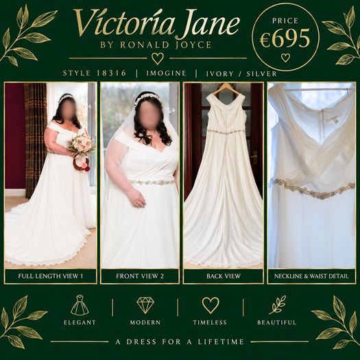 Victoria Jane by Ronald Joyce Imogene Wedding Dress Style 18316 Ivory Silver Altered UK Size 30