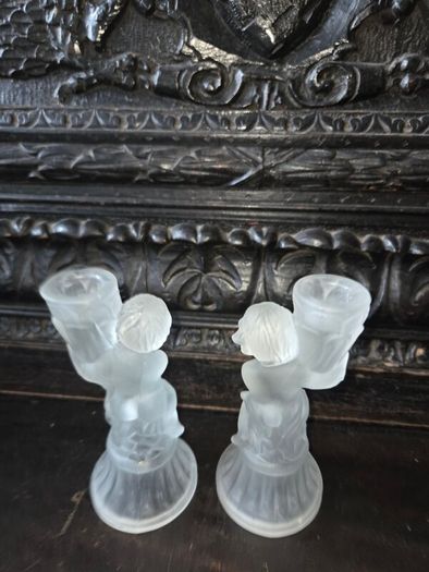 Pair of Art Deco Frosted Glass Candleholders