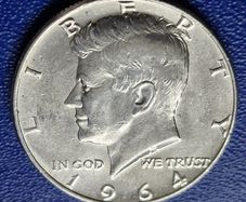 Unc 1964 United States "Kennedy Half Dollar" 90% Silver coin