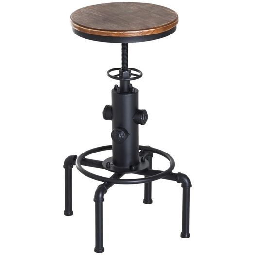 Bar stool Swivel Chair Dining Wooden Top Adjustable W/Footrest Pine Wood Steel Brown (FREE EXPRESS SHIPPING)