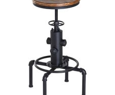 Bar stool Swivel Chair Dining Wooden Top Adjustable W/Footrest Pine Wood Steel Brown (FREE EXPRESS SHIPPING)