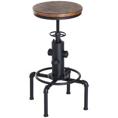 Bar stool Swivel Chair Dining Wooden Top Adjustable W/Footrest Pine Wood Steel Brown (FREE EXPRESS SHIPPING)