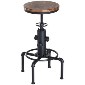 Bar stool Swivel Chair Dining Wooden Top Adjustable W/Footrest Pine Wood Steel Brown (FREE EXPRESS SHIPPING)