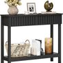 Narrow Fluted Console Table with 2 Drawers and Open Shelf Modern Painted Wood Sofa Table for Hallway, Living Room or Behind Couch (Black) Image 2