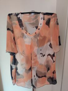 Atelier  v-neck transparent short sleeve blouse size UK18 EU46 Postage included