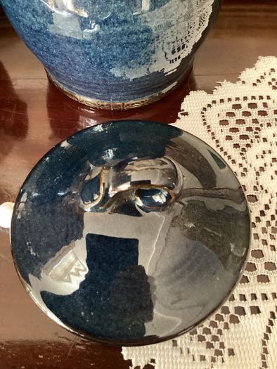 Vintage BHS Brecon Blue Storage Jars Lidded Stoneware Pots Pair