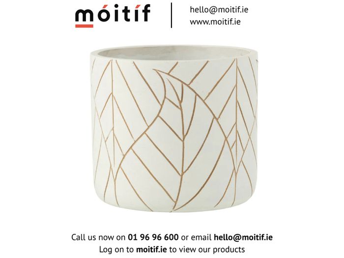 Ceramic Large Leaf Flowerpot - White/Gold