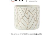 Ceramic Large Leaf Flowerpot - White/Gold