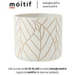 Ceramic Large Leaf Flowerpot - White/Gold