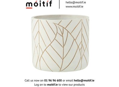 Ceramic Large Leaf Flowerpot - White/Gold