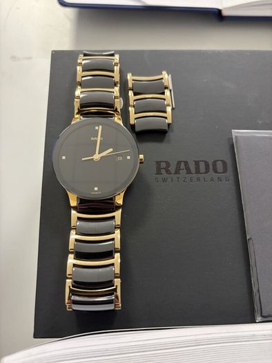 Rado Centrix 115.0929.3 Ceramic Gold Diamond Quartz Watch Box and Spare Links