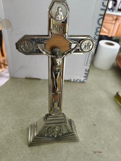 Rare find Crucifix of Lourdes, Art Deco period from the 1920s Materials: Metal