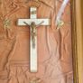 Vintage large convex framed crucifix, Jesus, religious devotional item Image 3