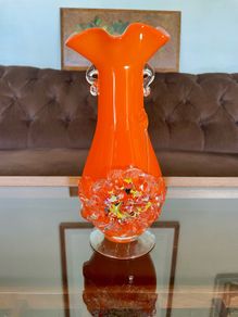 Vintage Orange Studio Glass Statement Vase
