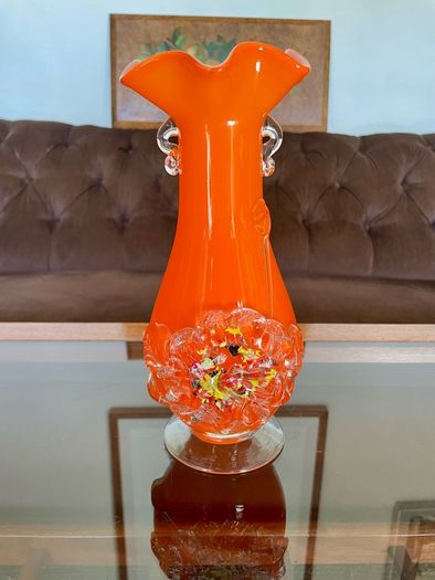 Vintage Orange Studio Glass Statement Vase