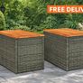 Garden Side Tables Set of 2 Poly Rattan Wood Top Outdoor Tables Image 3