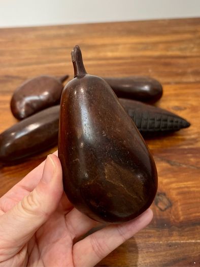 Set of 5 Vintage Carved Wooden Fruit