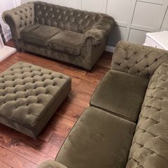 3 seater + 2 seater & ottoman green velvet