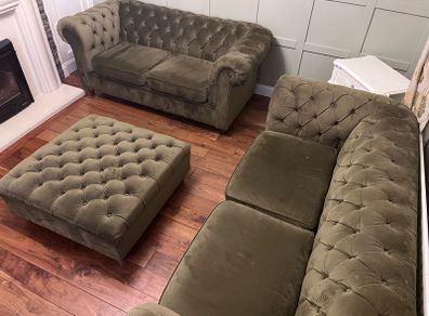 3 seater + 2 seater & ottoman green velvet