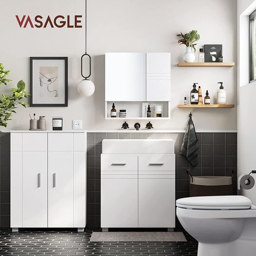 _Vanity unit, bathroom cabinet with double door, bathroom cabinet, adjustable shelf, softly closing hinges, for the bathroom, 60 x 30 x 63 cm, white