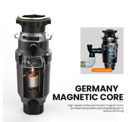 BRAND NEW Continuous Feed Garbage Disposal with Sound Reduction,1/2 HP Stainless Steel Food Waste Grinding System,Power Cord Included