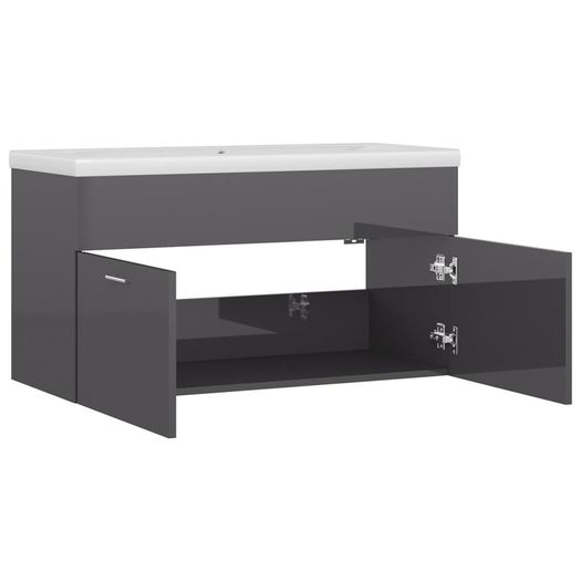 Sink Cabinet with Built-in Basin High Gloss Grey Chipboard