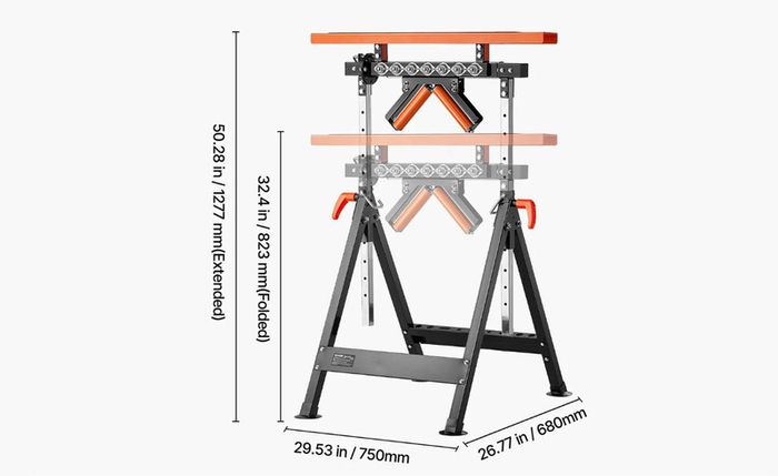 4-in-1 Roller Stand, 200 kg(440 lb) Load Capacity, 84-127 cm(33-50 in) Adjustable Height, Folding Heavy Duty with Rack & Polished Multi-directional Roller Head, for Table Saw Outfeed Woodworking Extension Support