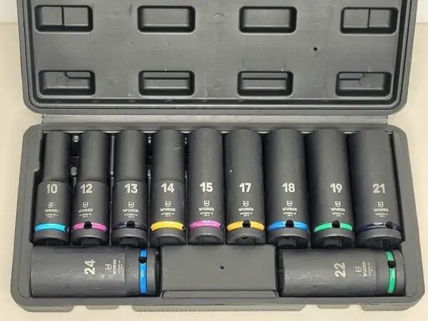11 Piece 1/2inch Square Drive 6 Point Deep Hex Impact Socket Set -78mm Long | Colour Coded