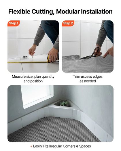 PVC Drainage Mat 3 x 16.4ft, Non-Slip Commercial Floor Mat Roll, Water Drainage Matting for Indoor & Outdoor Use, Restaurant, Pool, Patio, Bathroom, Grey