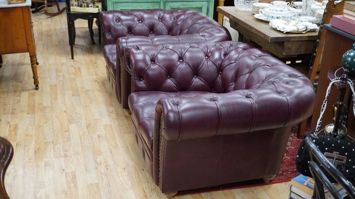 Pair of Plum Leather Armchairs