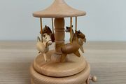 Wooden Vintage Music Box Carousel with 4 Horses