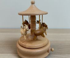 Wooden Vintage Music Box Carousel with 4 Horses