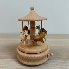 Wooden Vintage Music Box Carousel with 4 Horses