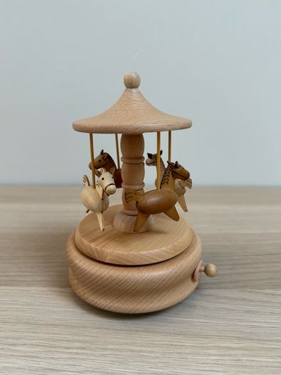 Wooden Vintage Music Box Carousel with 4 Horses