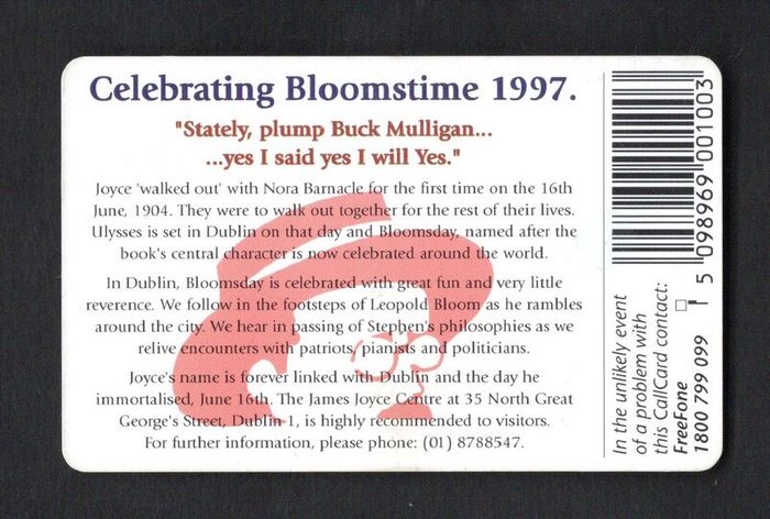 1997 Ireland 100 unit Bloomsday 1997 Callcard (Gemplus GEM1) Call Card Used
