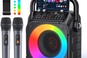 Karaoke Machine with Two Wireless Microphones, Portable Karaoke Machine Supports TF Card/USB, AUX in, FM, USB,TWS (Black)