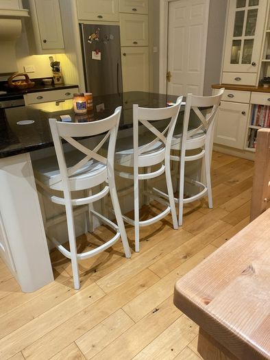 3 wooden off white bar stools