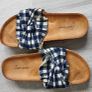 Brown leather look sandals with checkered top Image 2