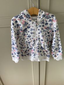 White zip up hoody with blue and pink flower 2-3yr