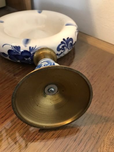 Blue/ white china dish and candle holder