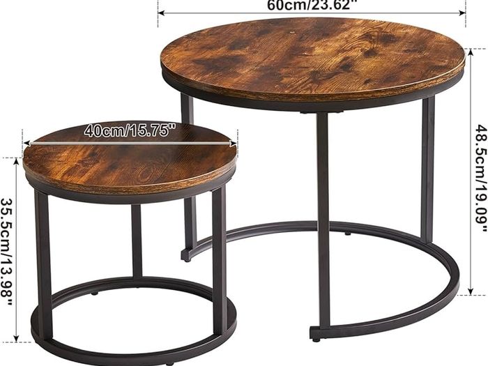 Round Nesting Table, Removable Set of 2 Coffee Tables, Stacking Sofa Side Table End Table, for Living Room, Bedroom, Office, Balcony, Apartment, Rustic Brown