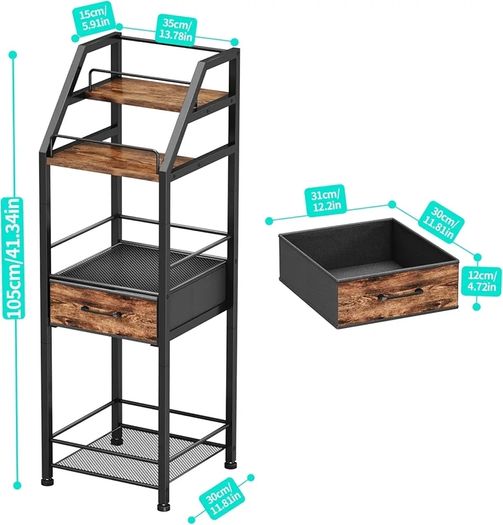 Wine Racks Free Standing- 4-Tier Stepped Drinks Cabinet Home Bar with Fabric Drawer, Wine Cabinet Wine & Glass Organizer, Bar Cabinets for Living Room, Kitchen, or Dining Room