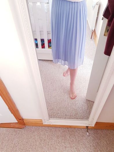 Baby Blue Midi Pleated Skirt - Size 6