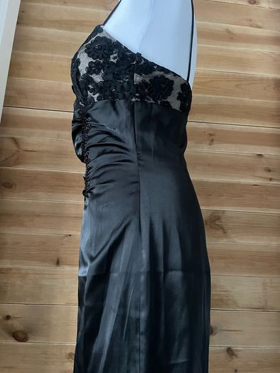 black dress tailor handmade satin occasion size 10 brand new