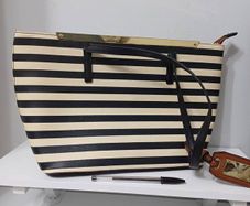 ALDO Striped Tote Bag. Black & Cream (Very Lightly Used)