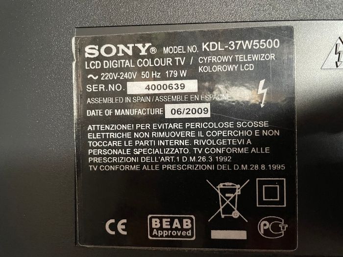 Sony 37" TV (not smart)