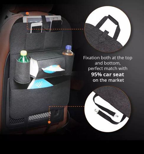 New Car Seat Storage Bag Back Seat Organizer Box Pad Cups Drink Holder Fabric Child Anti-kick Car Accessories Car Decoration