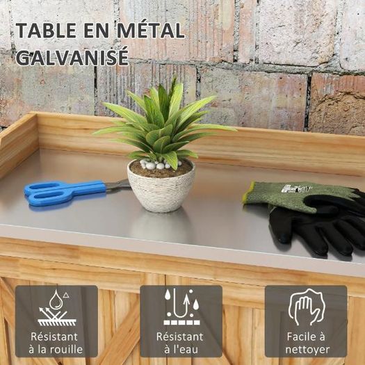 Wooden Potting Bench with Storage Cabinet