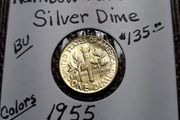 Rainbow Toned Gold Color Silver Coin 1955    Roosevelt  Dime  BU   D-5